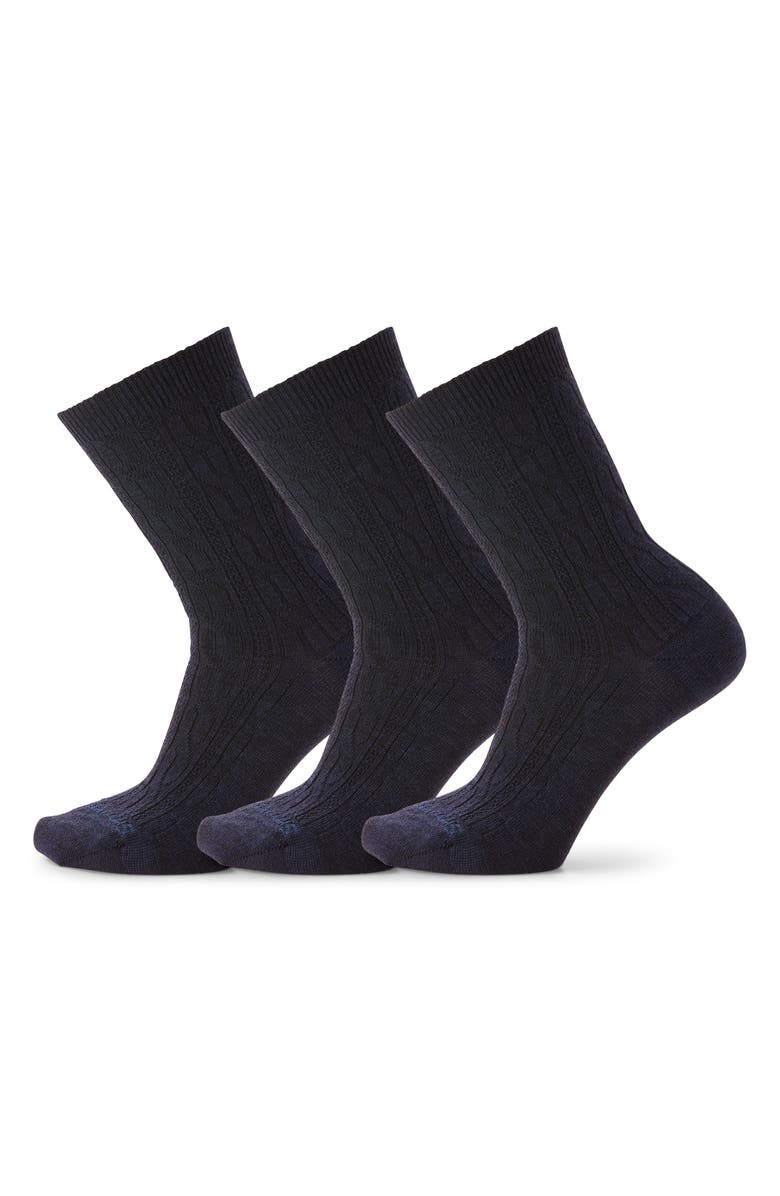 Smartwool Everyday 3-Pack Wool Blend Cable Crew Socks, Main, color, Deep Navy Heather