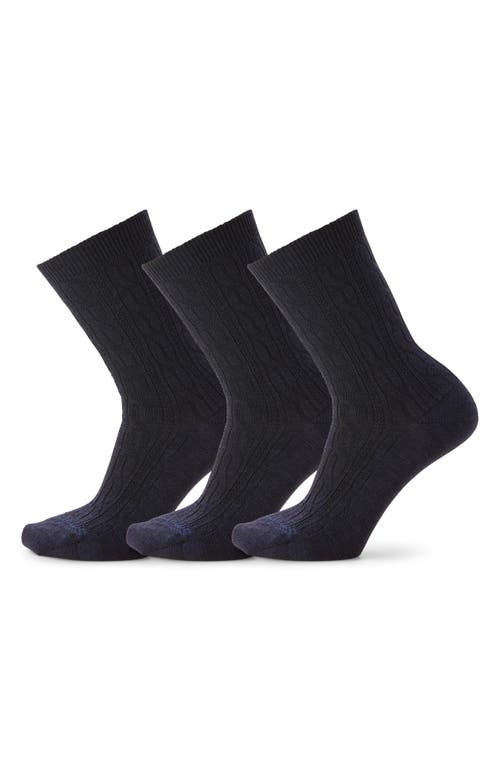 Smartwool Everyday 3-pack Wool Blend Cable Crew Socks In Deep Navy Heather