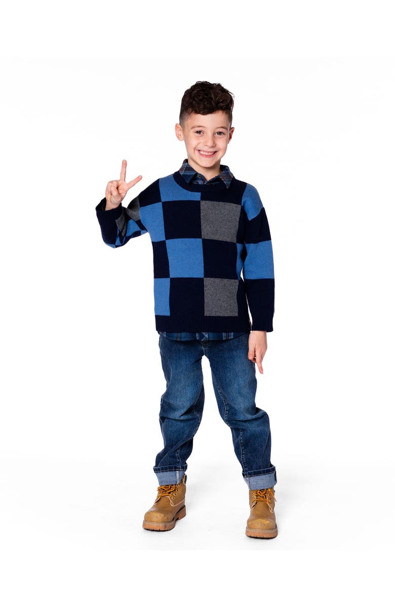 Deux par Deux Knit Sweater, Main, color, Blue Checkered