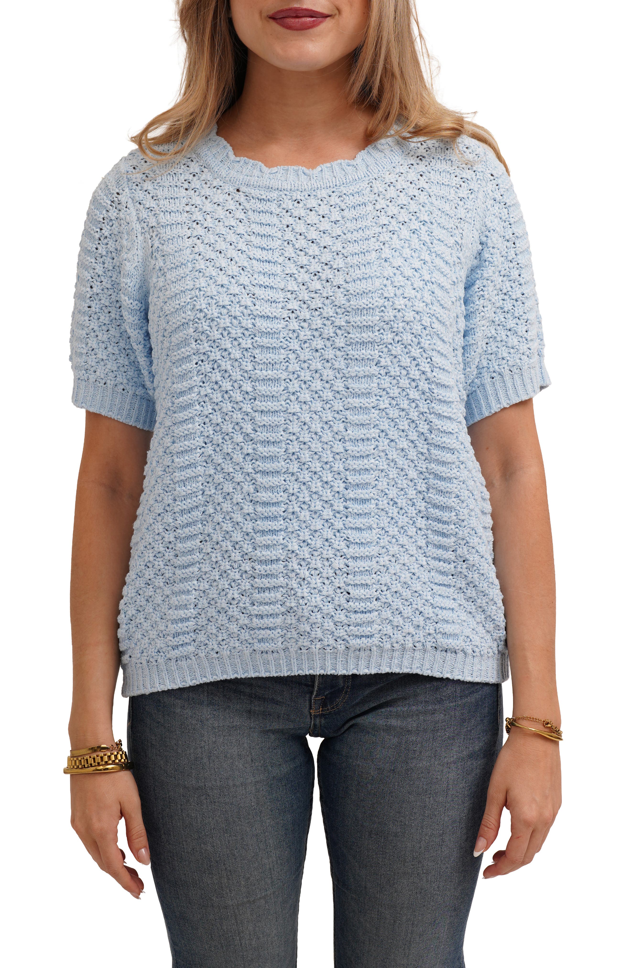 CYRUS Short Sleeve Textured Crewneck Sweater