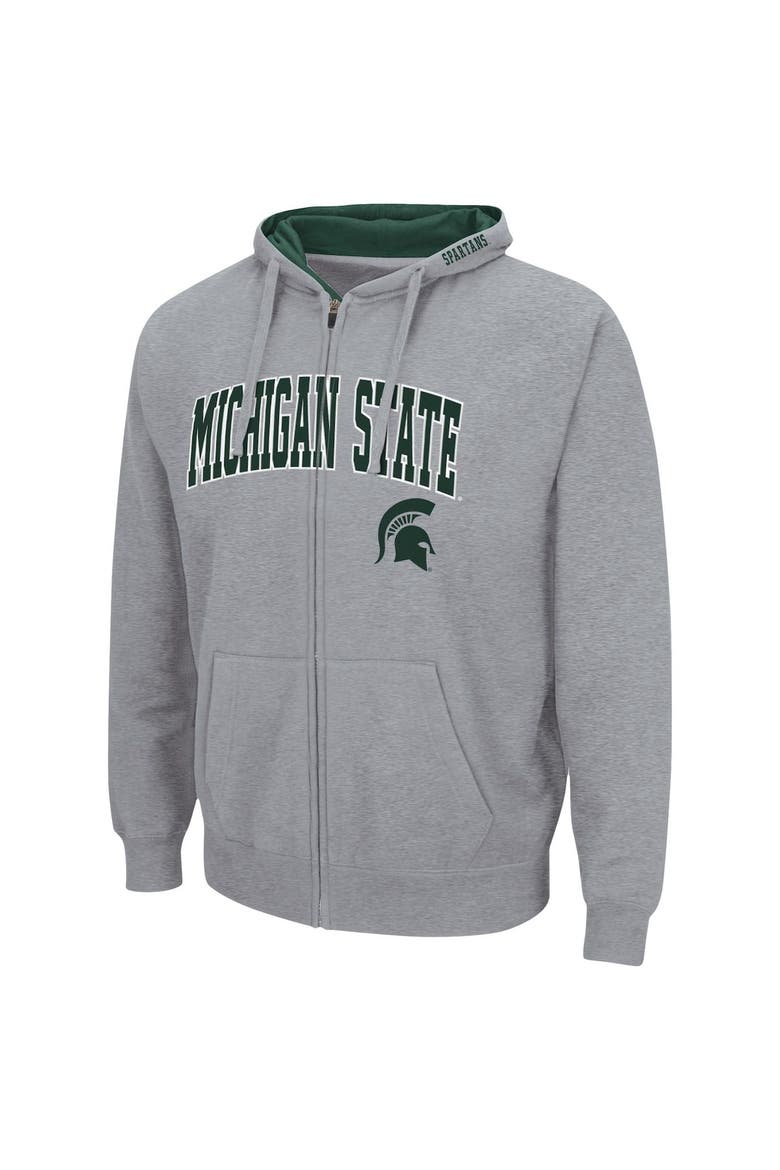 Men's Colosseum Heathered Gray Michigan State Spartans Arch & Logo 3.0 Full-Zip Hoodie, Alternate, color, Heather Gray