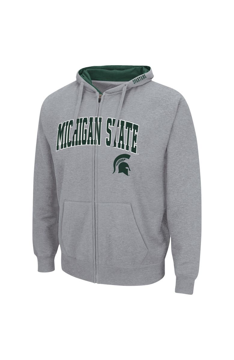 COLOSSEUM Men's Colosseum Heathered Gray Michigan State Spartans Arch & Logo 3.0 Full-Zip Hoodie, Alternate, color, Heather Gray