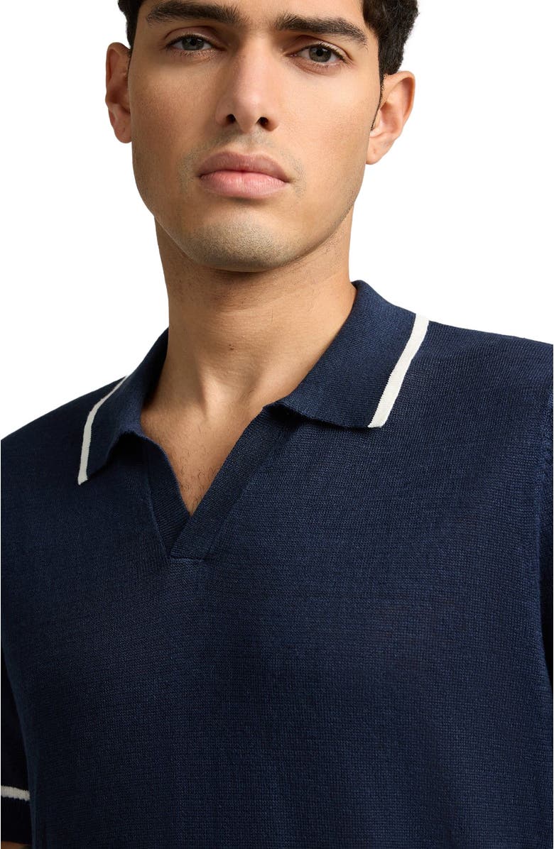 Onia Linen Johnny Collar Polo Sweater, Alternate, color, Midnight