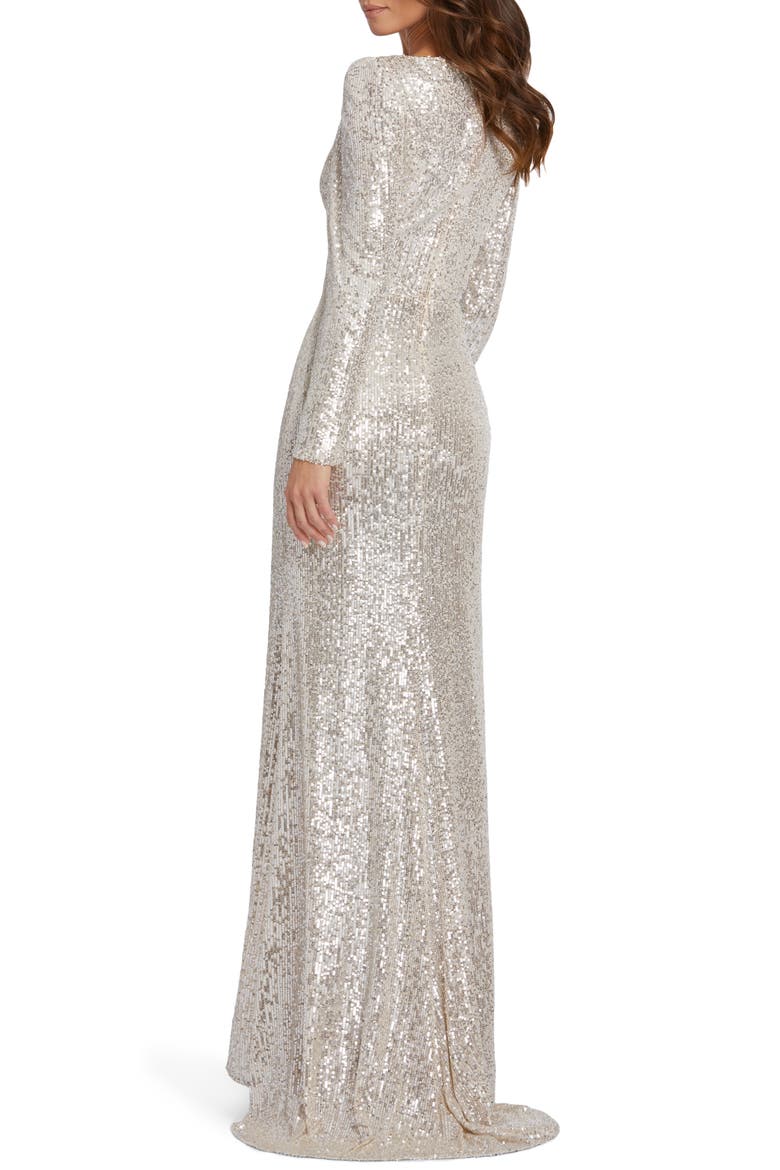 Long Sleeve Sequin Wrap Gown, Alternate, color, SILVER