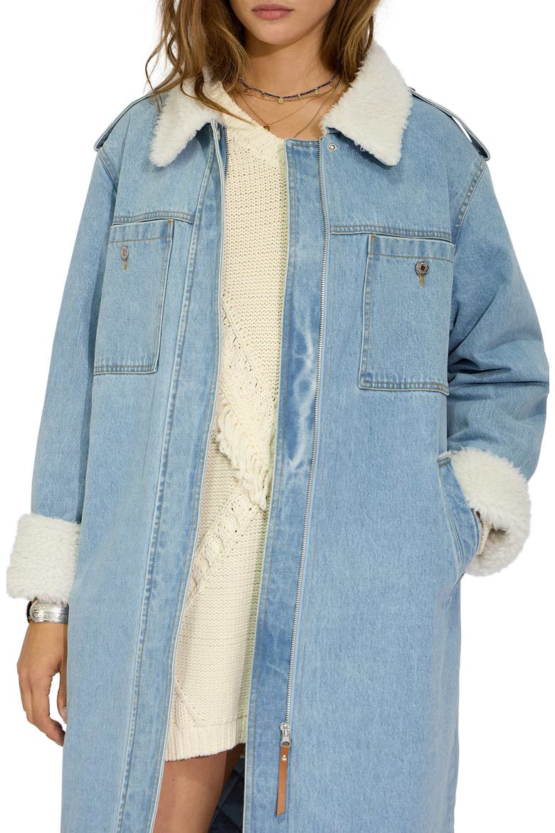 Chill Rider Faux Shearling Lined Denim Coat, Alternate, color, STONEWASH