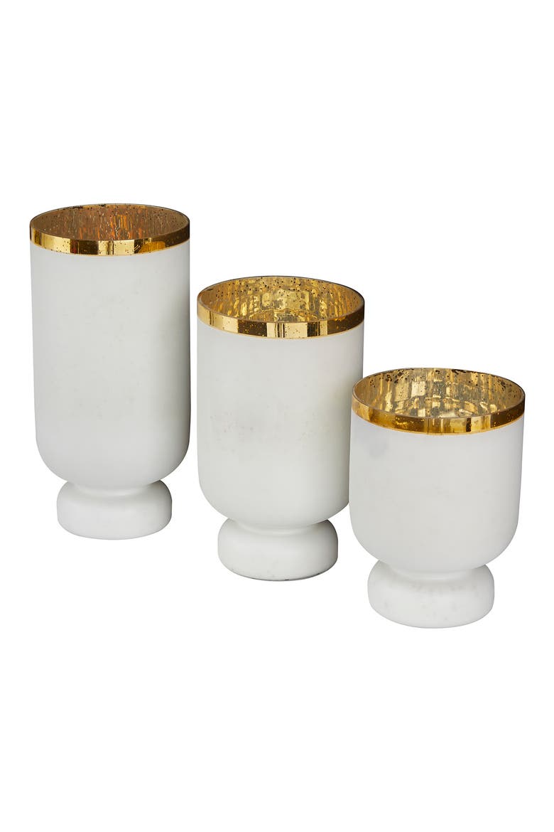 White Glass Pillar Hurricane Lamp with Goldtone Interior - Set of 3, Alternate, color, WHITE