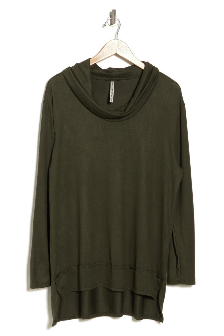 Cowl Neck High/Low Knit Sweater, Alternate, color, OLIVE