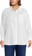 Lands' End Plus Size Linen Oversized Button Front Shirt