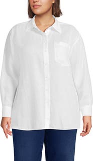Lands' End Plus Size Linen Oversized Button Front Shirt