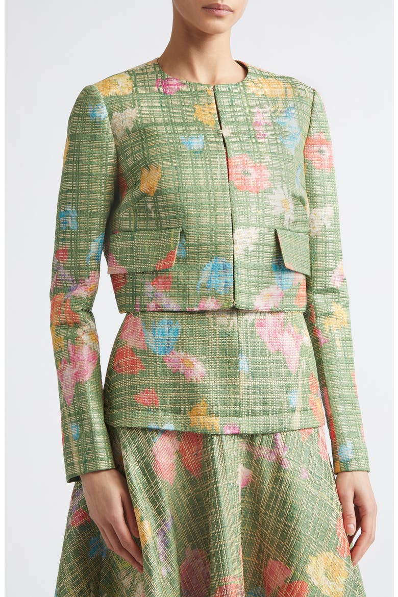 Floral Raffia Crop Blazer, Alternate, color, CACTUS MULTI