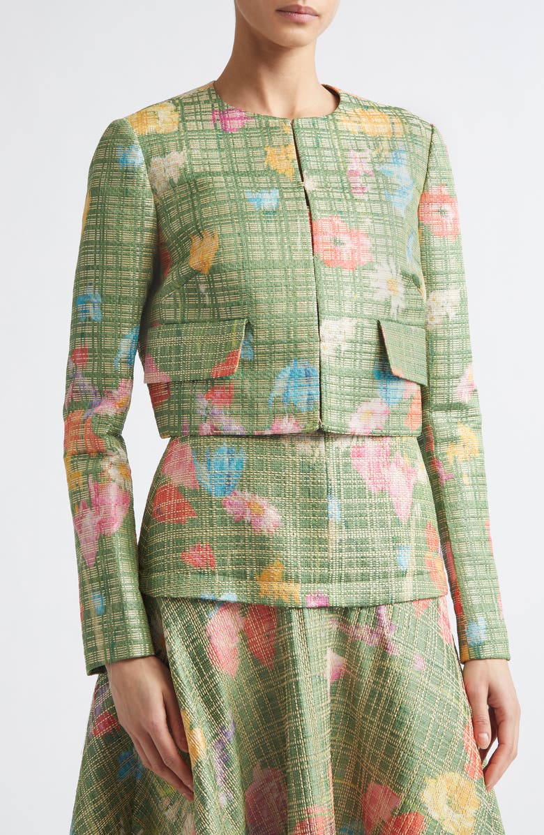 Lela Rose Floral Raffia Crop Blazer, Alternate, color, Cactus Multi