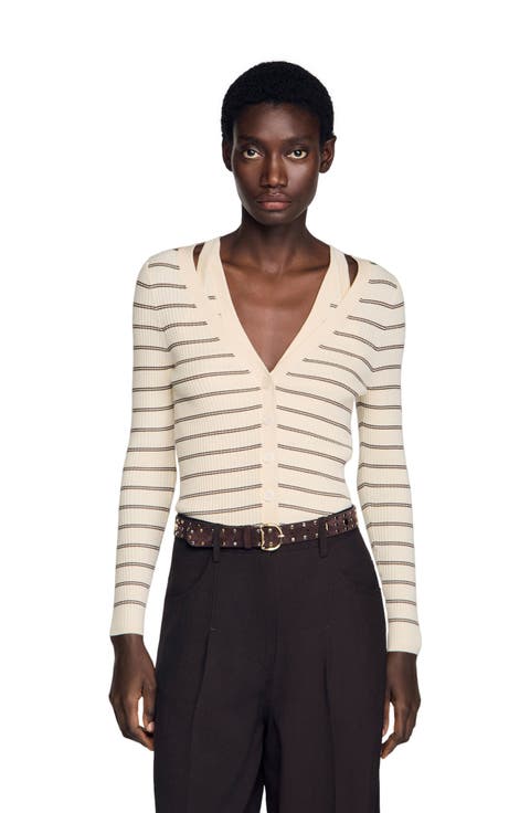 Striped ribbed cardigan