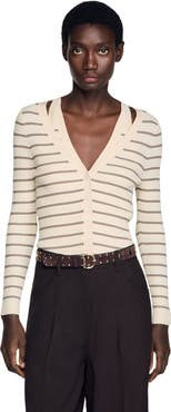 SANDRO Striped ribbed cardigan