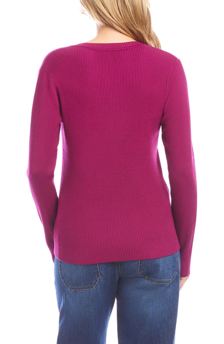 Karen Kane Rib V-Neck Sweater, Alternate, color, Magenta Pink