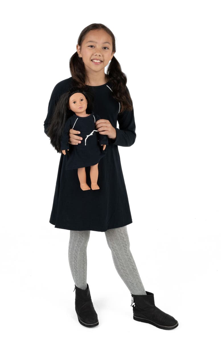 Leveret Girls Bow Tie Dress with Matching Doll Dress, Alternate, color, Navy