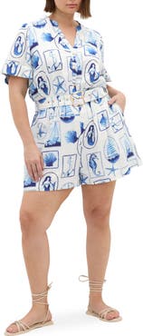 City Chic Elise Amalfi Print Belted Button Front Romper