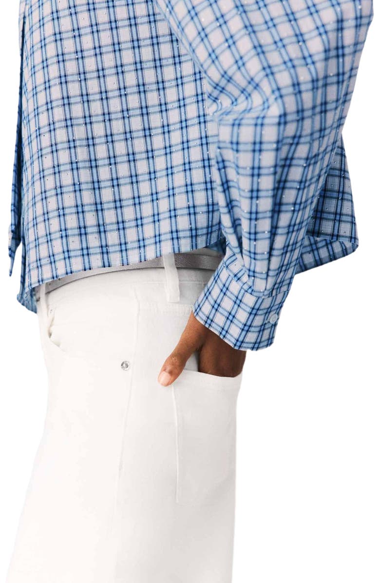 maje Rhinestone shirt with removable tie, Alternate, color, Blue Check Print