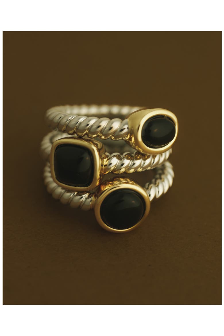 The Midnight Mesa Black Agate Set of 3 Rings, Alternate, color, SILVER