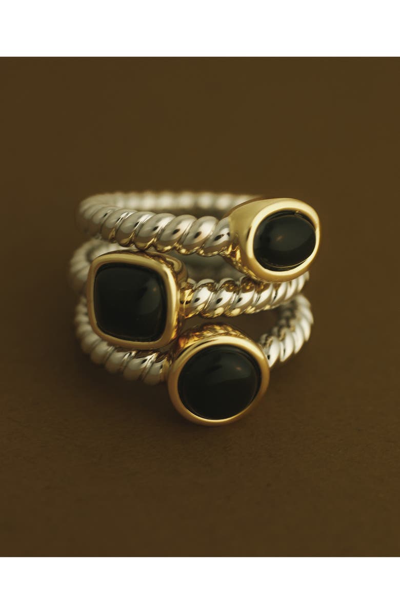 Luv AJ The Midnight Mesa Black Agate Set of 3 Rings, Alternate, color, Silver