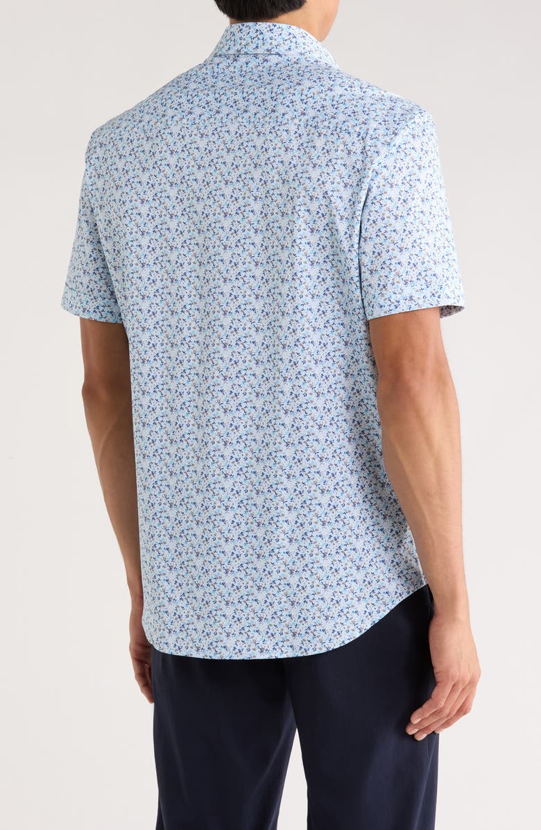 Bugatchi Miles Short Sleeve 8-Way Stretch OoohCotton<sup>®</sup> Button-Up Shirt, Alternate, color, Aqua