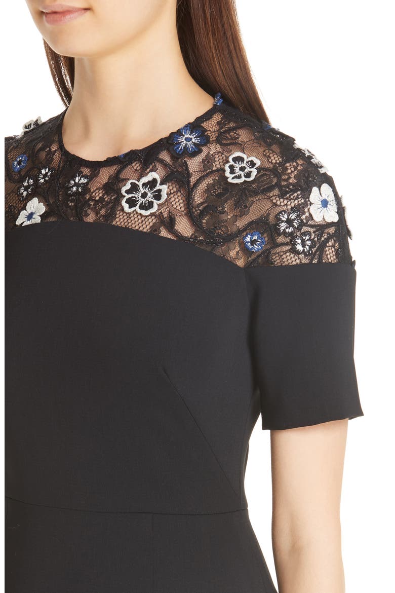 3D Floral Lace Yoke Sheath Dress, Alternate, color, NAVY/ BLACK
