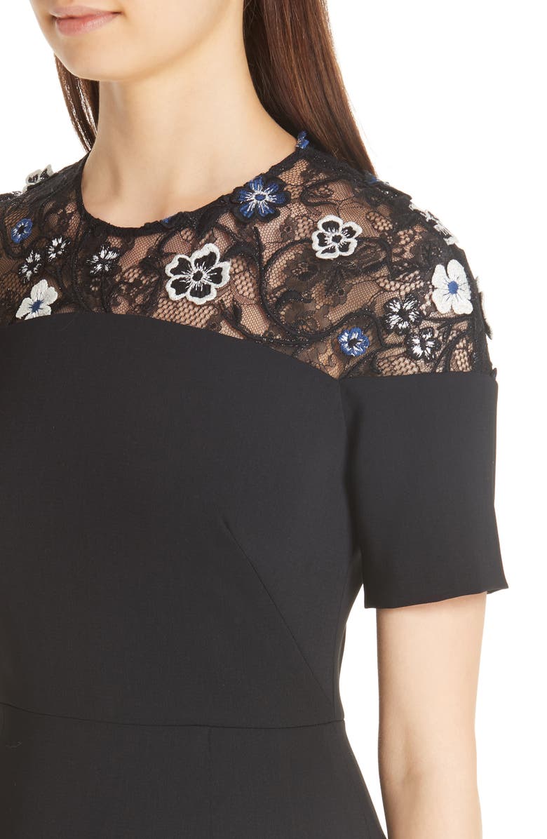 Lela Rose 3D Floral Lace Yoke Sheath Dress, Alternate, color, 