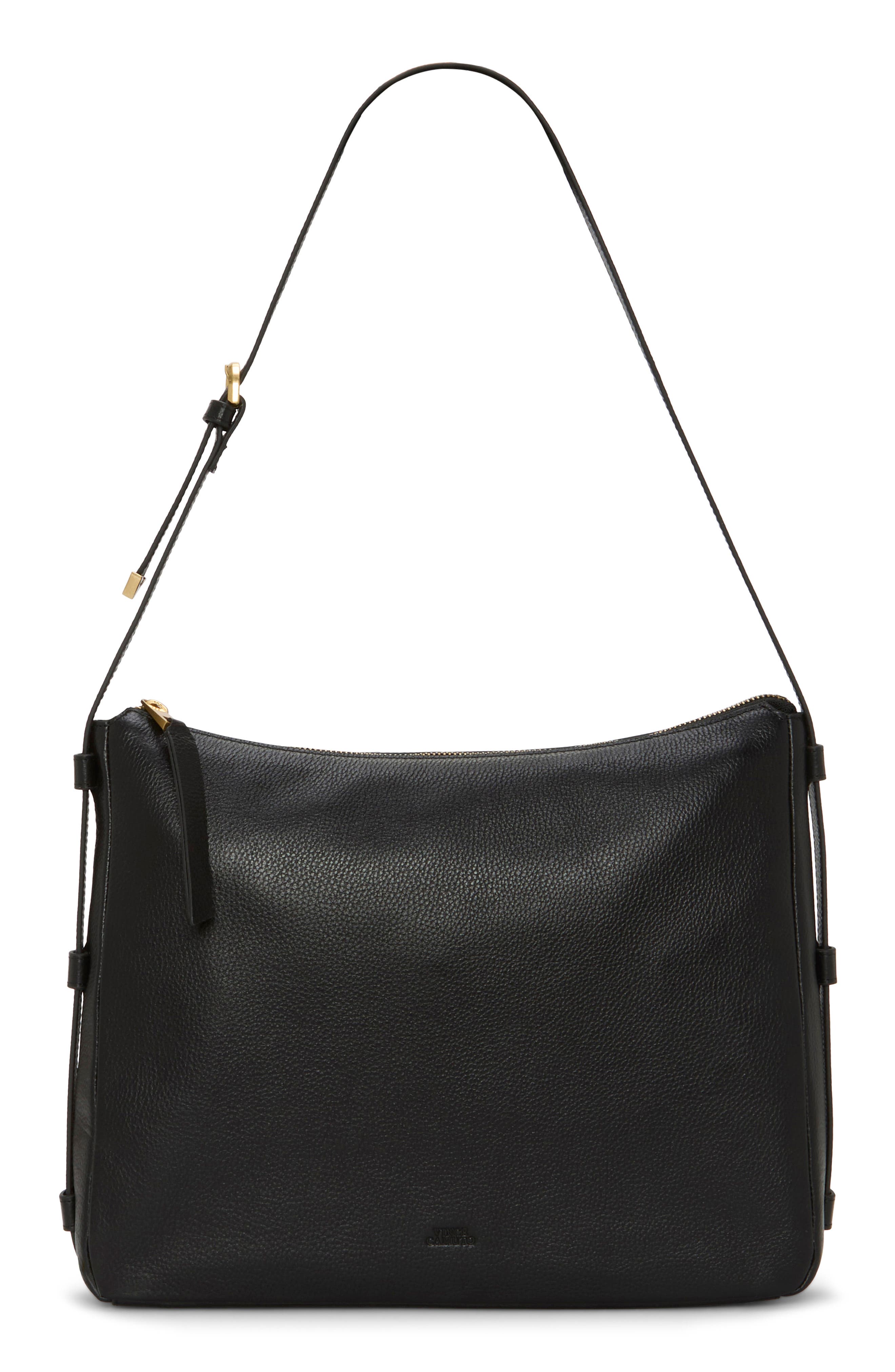Vince Camuto Noemi Leather Shoulder Bag, Main, color, Black