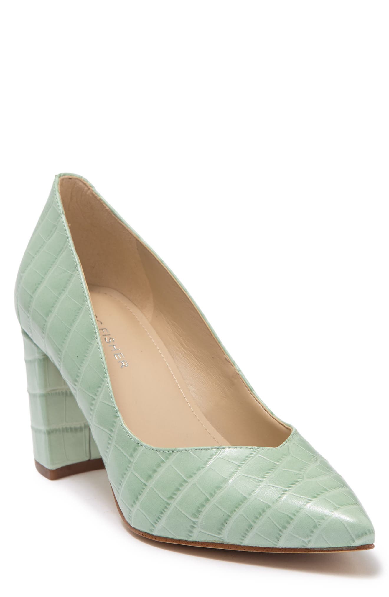 Caitlin Block Heel Pump, Main, color, LGNLE/330. GREEN CROCO LEATHER
