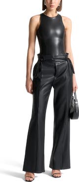 Manière De Voir Josie Leather Racer Neck Bodysuit