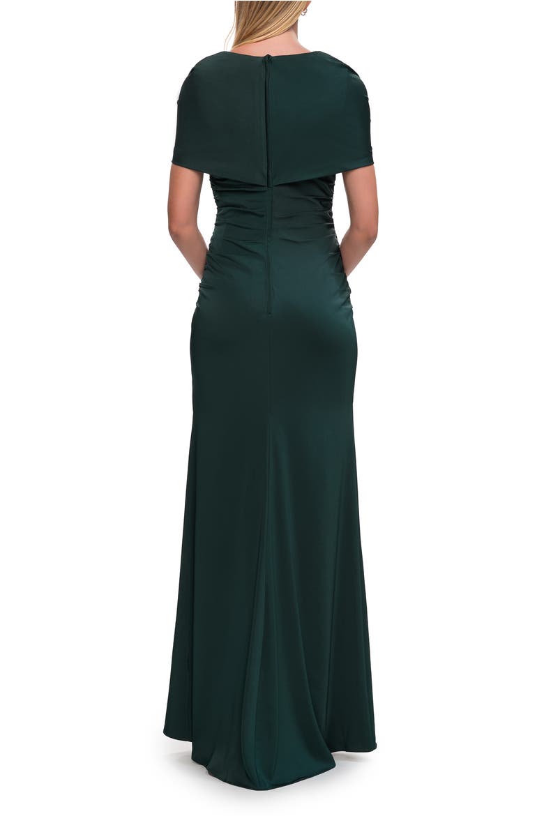 Jersey Gown with Draped Bodice and Short Sleeves, Alternate, color, Dark Emerald