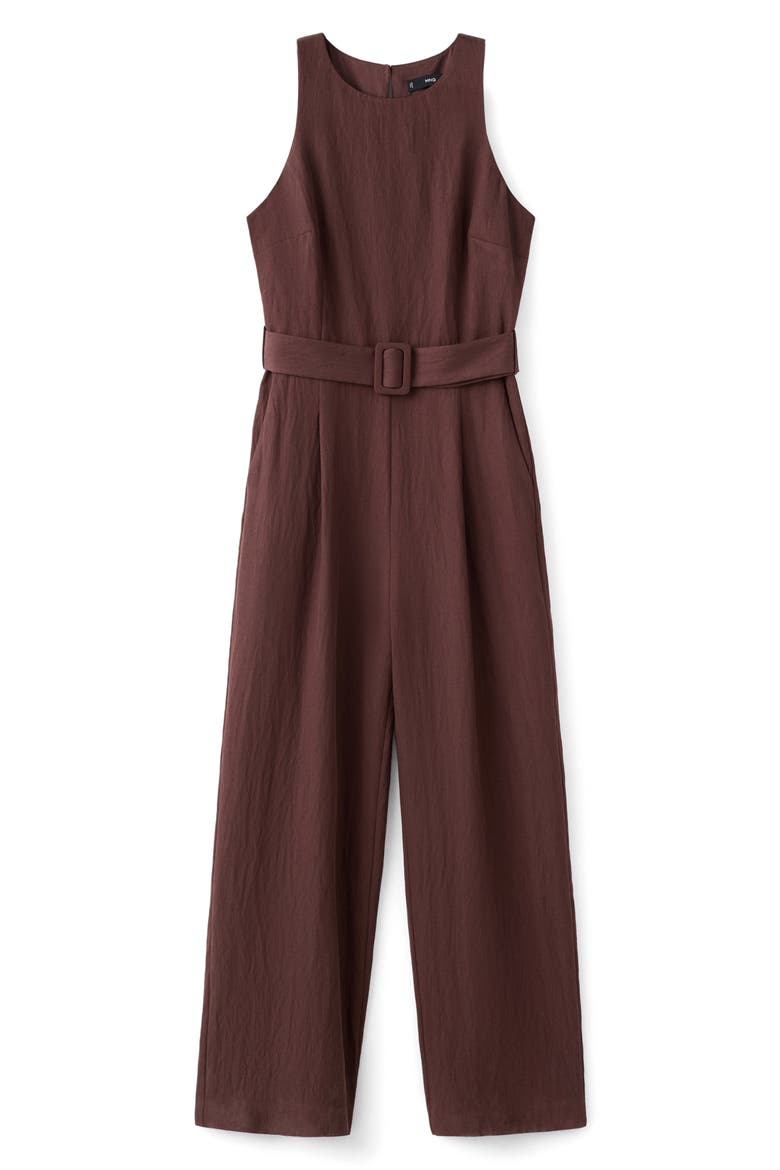 Sleeveless Belted Jumpsuit, Main, color, BROWN