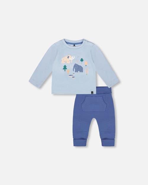 Deux Par Deux Babies'  Organic Cotton Jersey Two-piece Top And Pant Set In Blue