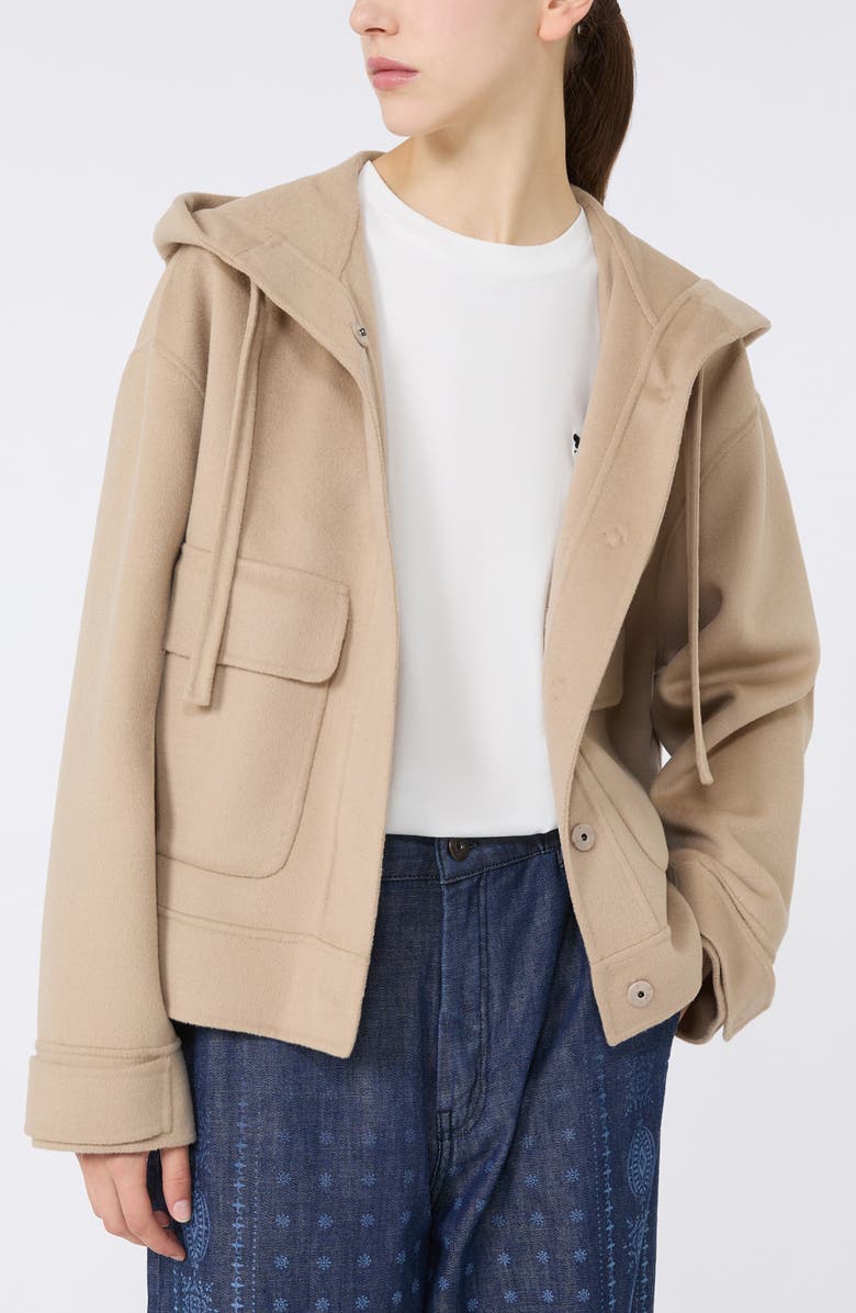 Weekend Max Mara Gary Hooded Wool Blend Jacket, Alternate, color, Camel