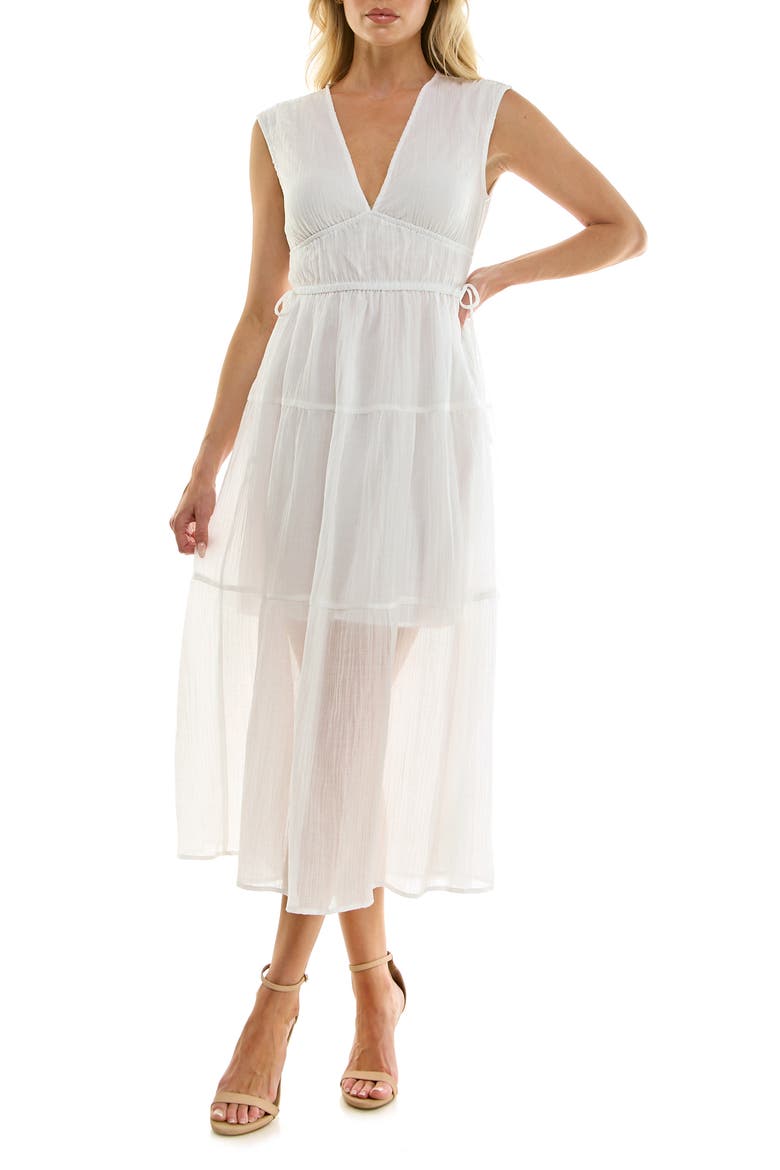 Crinkle Woven Semisheer Midi Dress, Main, color, IVORY