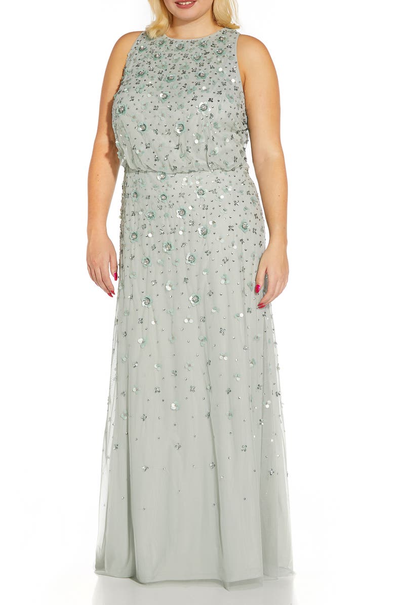 Adrianna Papell Beaded Halter Blouson Gown, Main, color, 