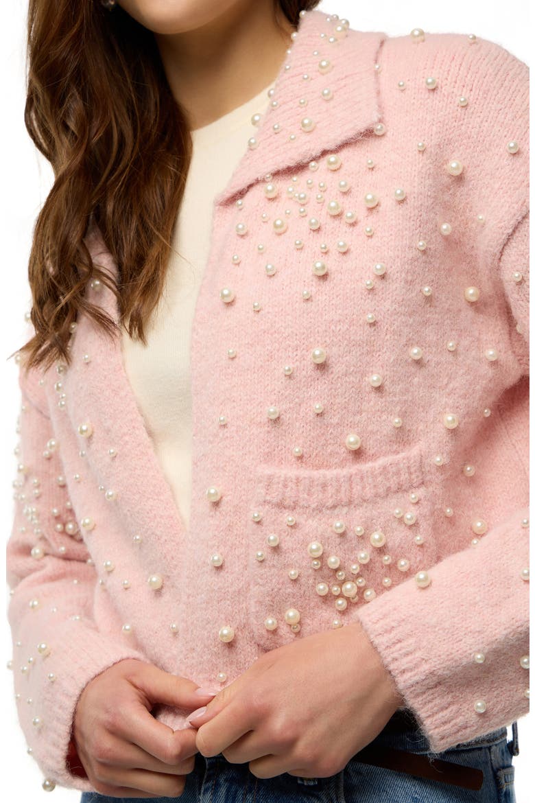 Faux Pearl Bead Open Front Cardigan, Alternate, color, LIGHT PINK