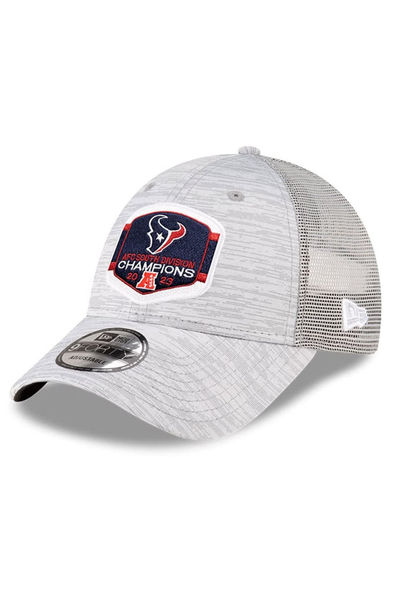 Men's New Era  Heather Gray Houston Texans 2023 AFC South Division Champions Locker Room Trophy Collection 9FORTY Trucker Adjustable Hat, Main, color, Heather Gray