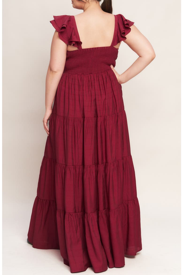 Flutter Cap Sleeve Tiered Maxi Dress, Alternate, color, DEEP RED