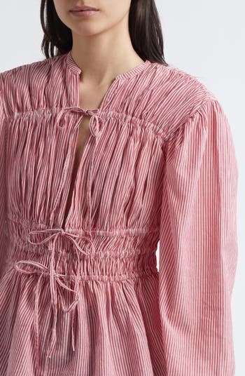 Ella Stripe Cotton Tie Front Popover Top