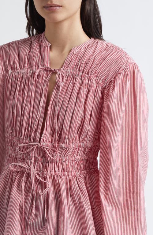 Mille Ella Tie-front Gathered Long-sleeve Blouse In Pink