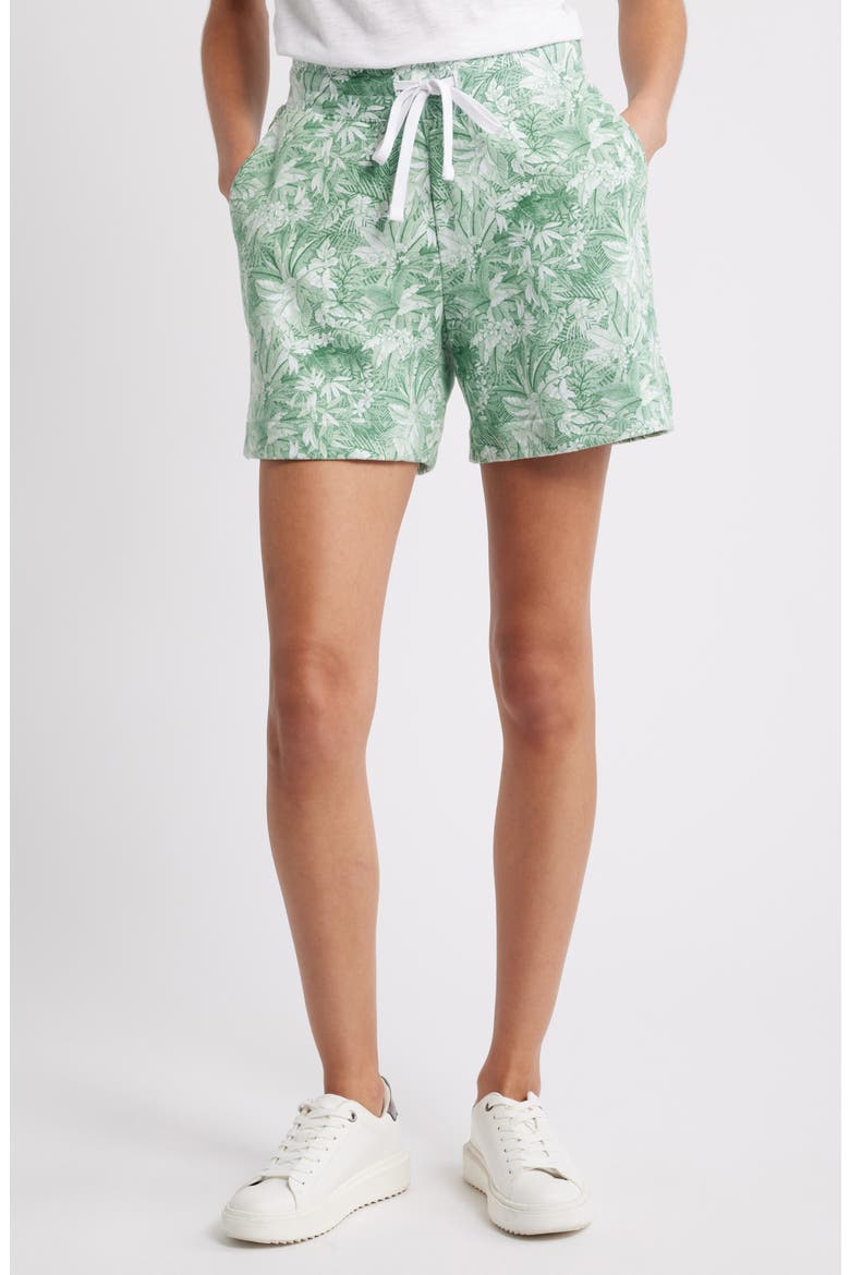 Marina del Mar Forte Frond Print Cotton Shorts, Main, color, GRANITE GREEN
