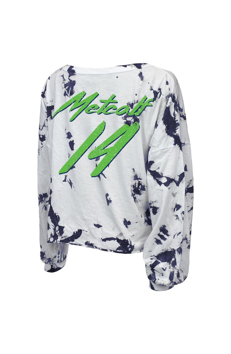 Majestic Threads Women's Majestic Threads DK Metcalf White Seattle Seahawks Off-Shoulder Tie-Dye Name & Number Long Sleeve V-Neck Crop-Top T-Shirt, Alternate, color,