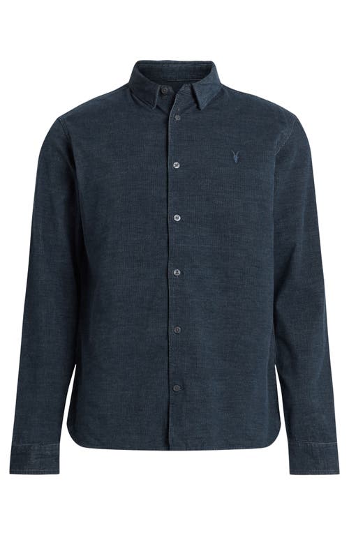 Allsaints Lorella Textured Ramskull Slim Fit Shirt In Marine Blue