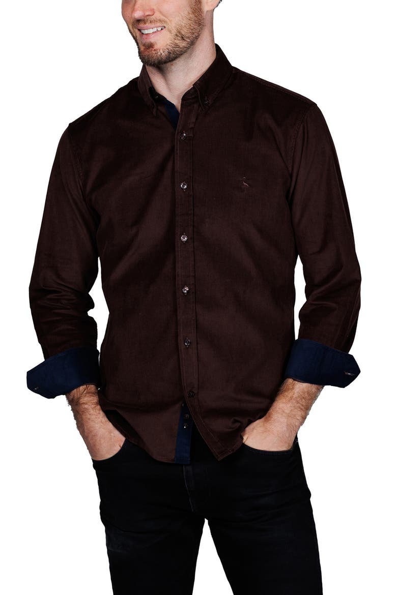 Corduroy Button-Up Shirt, Alternate, color, BROWN