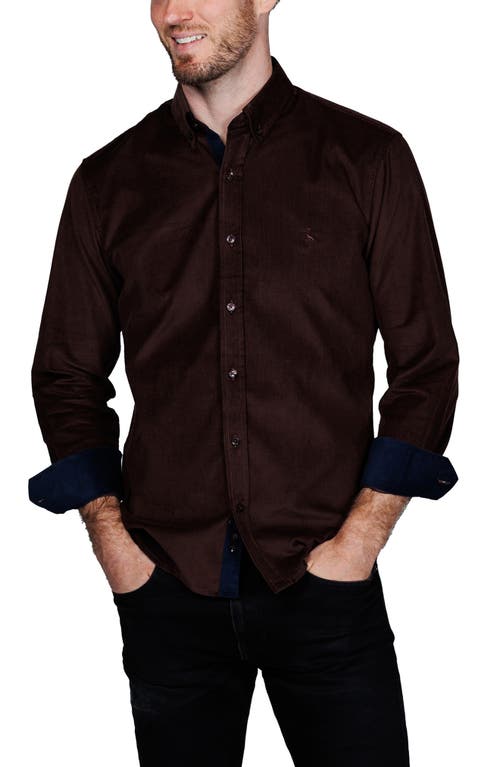 Tailorbyrd Corduroy Button-up Shirt In Brown