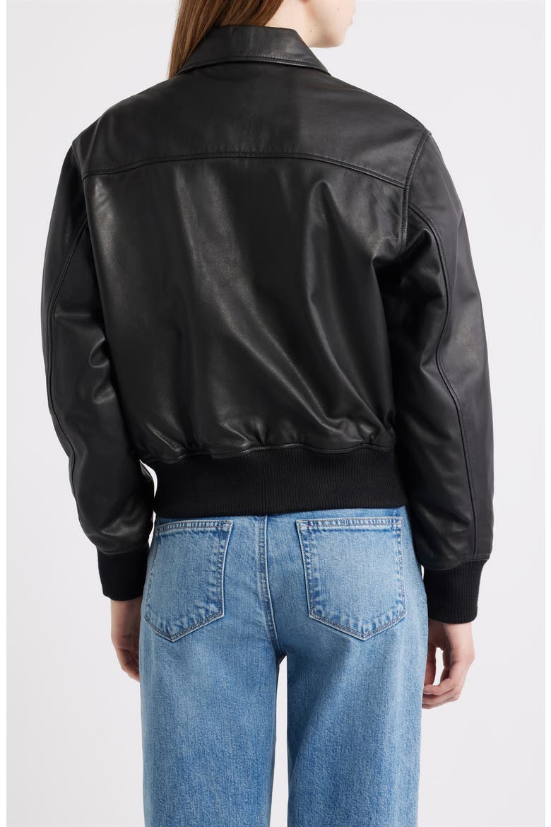 Leather Bomber Jacket, Alternate, color, BLACK