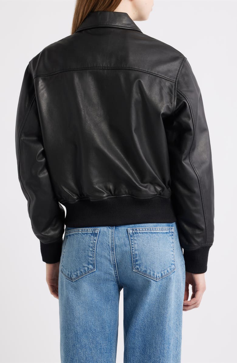 Schott NYC Leather Bomber Jacket, Alternate, color, Black