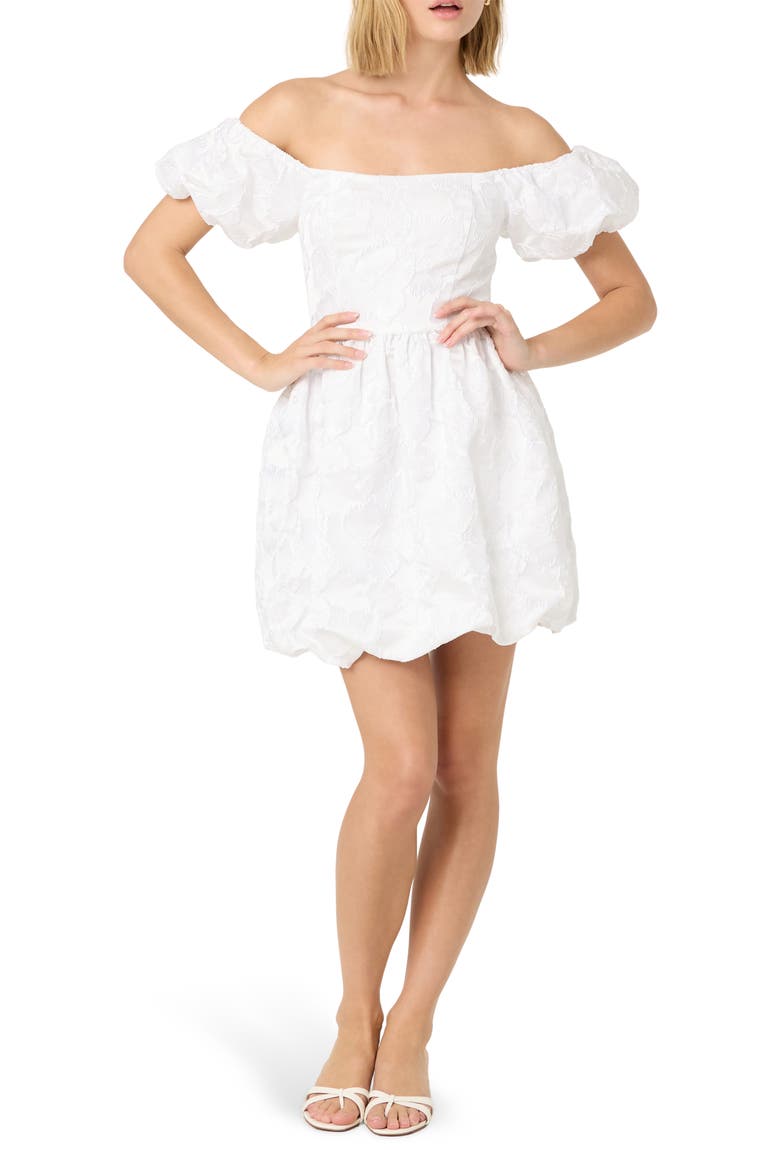 Floral Jacquard Off the Shoulder Minidress, Main, color, WHITE