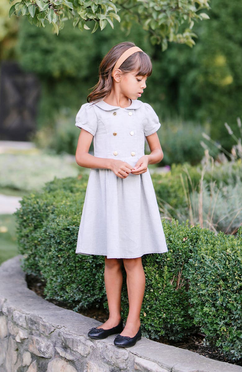 Hope & Henry Kids' Organic Double Breasted Flannel Dress with Collar, Alternate, color, Gray Heather Flannel