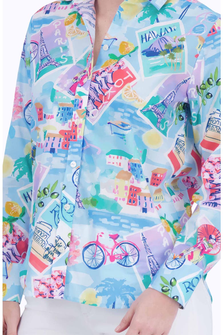 Meghan Travel Print Cotton Button-Up Shirt, Alternate, color, BLUE MULTI